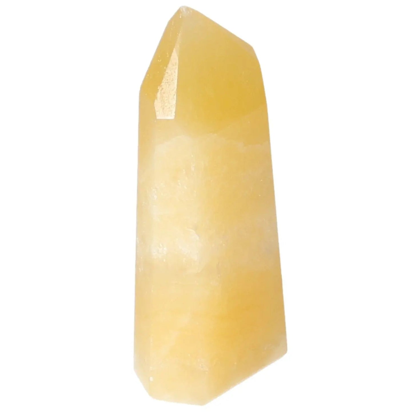 Mexican Calcite Obelisk from Sylvia Crystals, a beacon of positivity and motivation for personal growth and success.