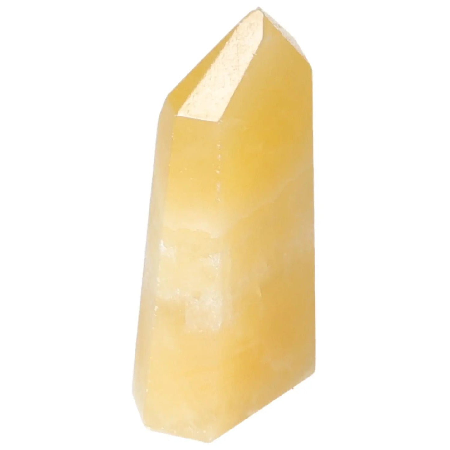 Mexican Calcite Obelisk from Sylvia Crystals, embodying positivity and motivation for personal growth and professional success.