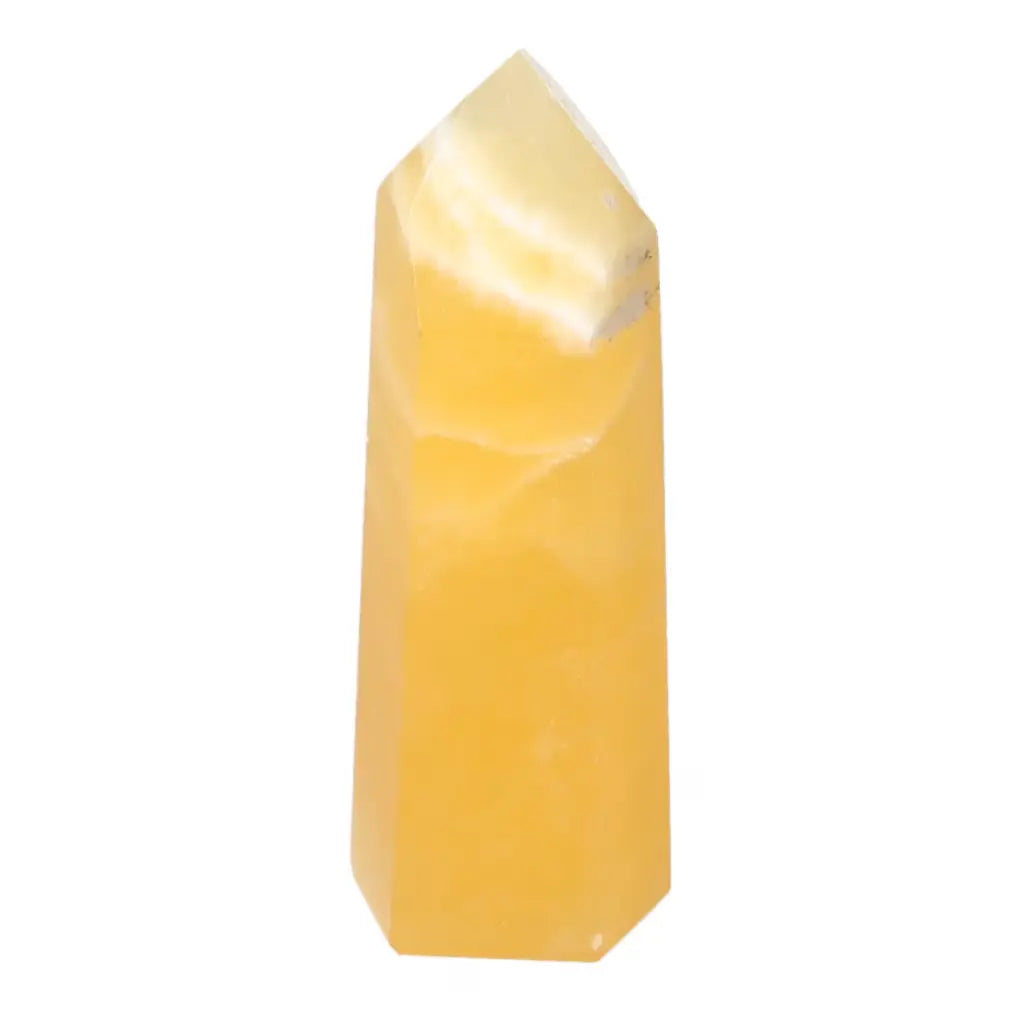 Mexican Calcite Obelisk from Sylvia Crystals, a premium spiritual tool for enhancing self-confidence and motivation.