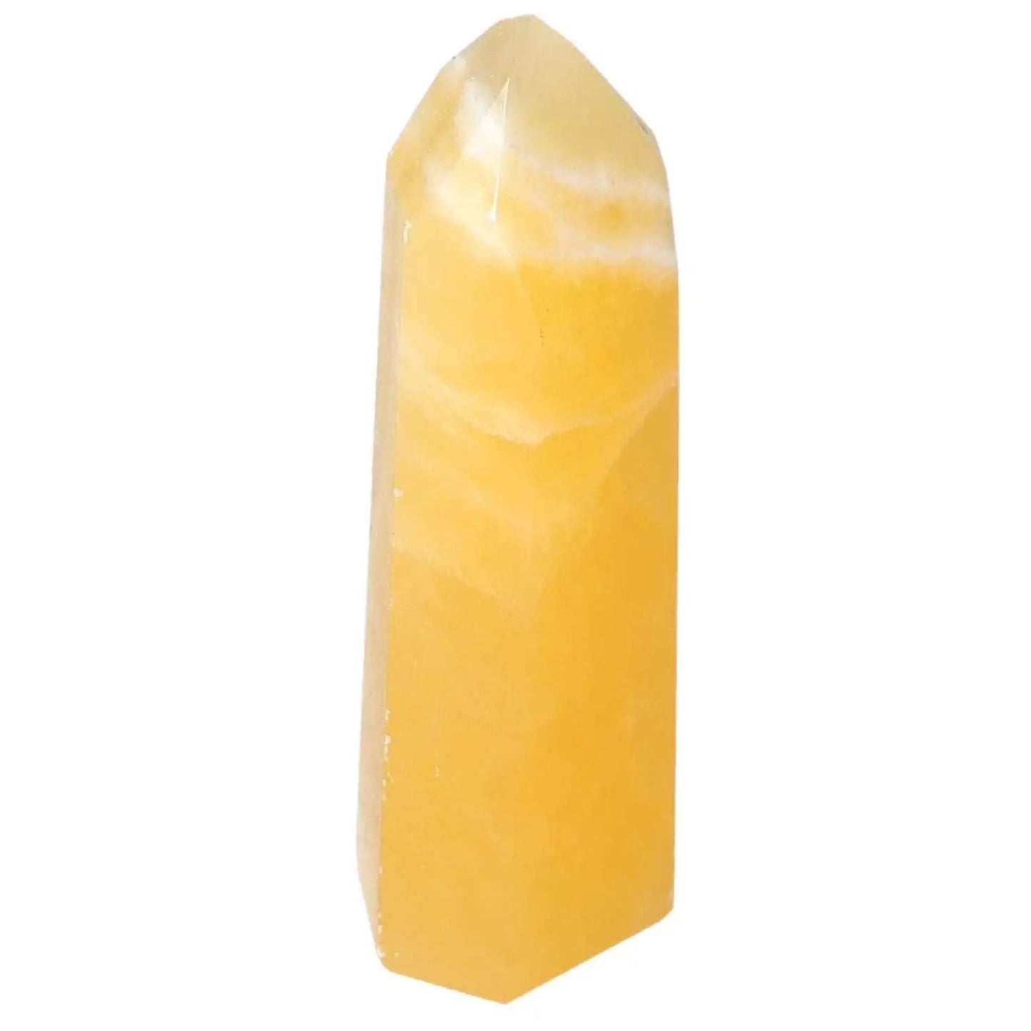 Mexican Calcite Obelisk for energy flow and transformation, premium Sylvia Crystals item, boosts self-confidence and motivation.