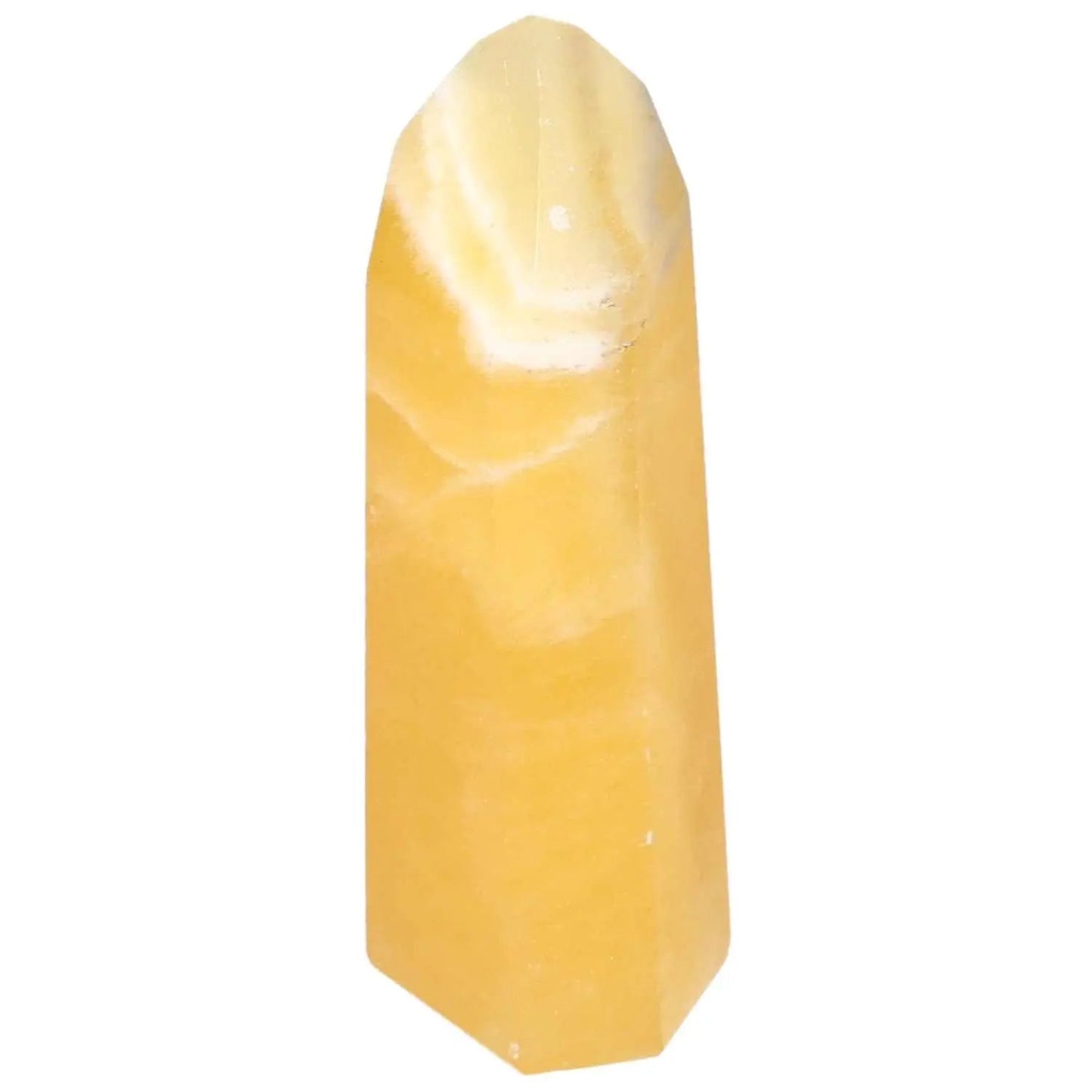 Mexican Calcite Obelisk crystal, enhances self-confidence and motivation, premium quality from Sylvia Crystals.