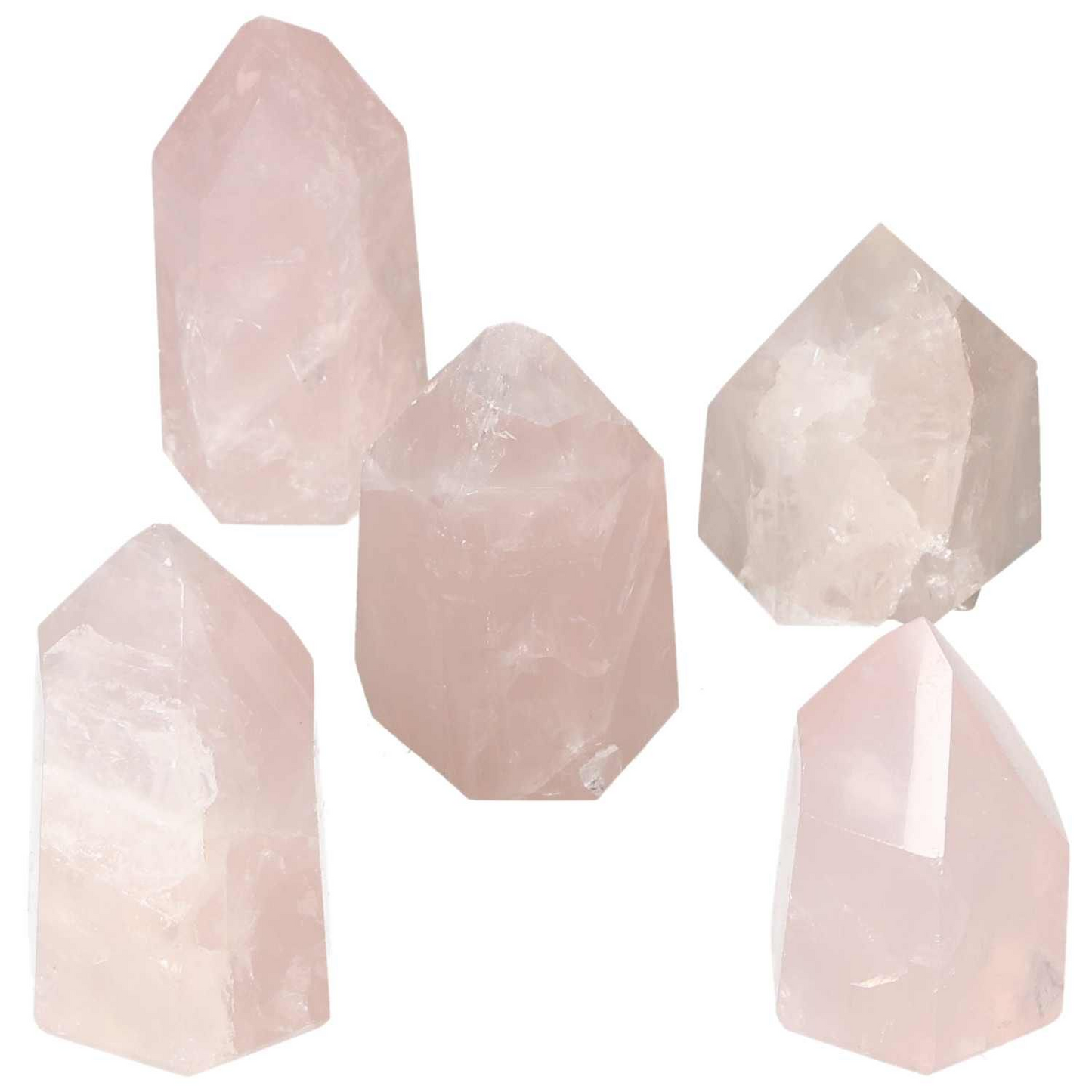 Polished Rose Quartz Obelisk S by Sylvia Crystals, known for emotional healing and enhancing love and compassion.