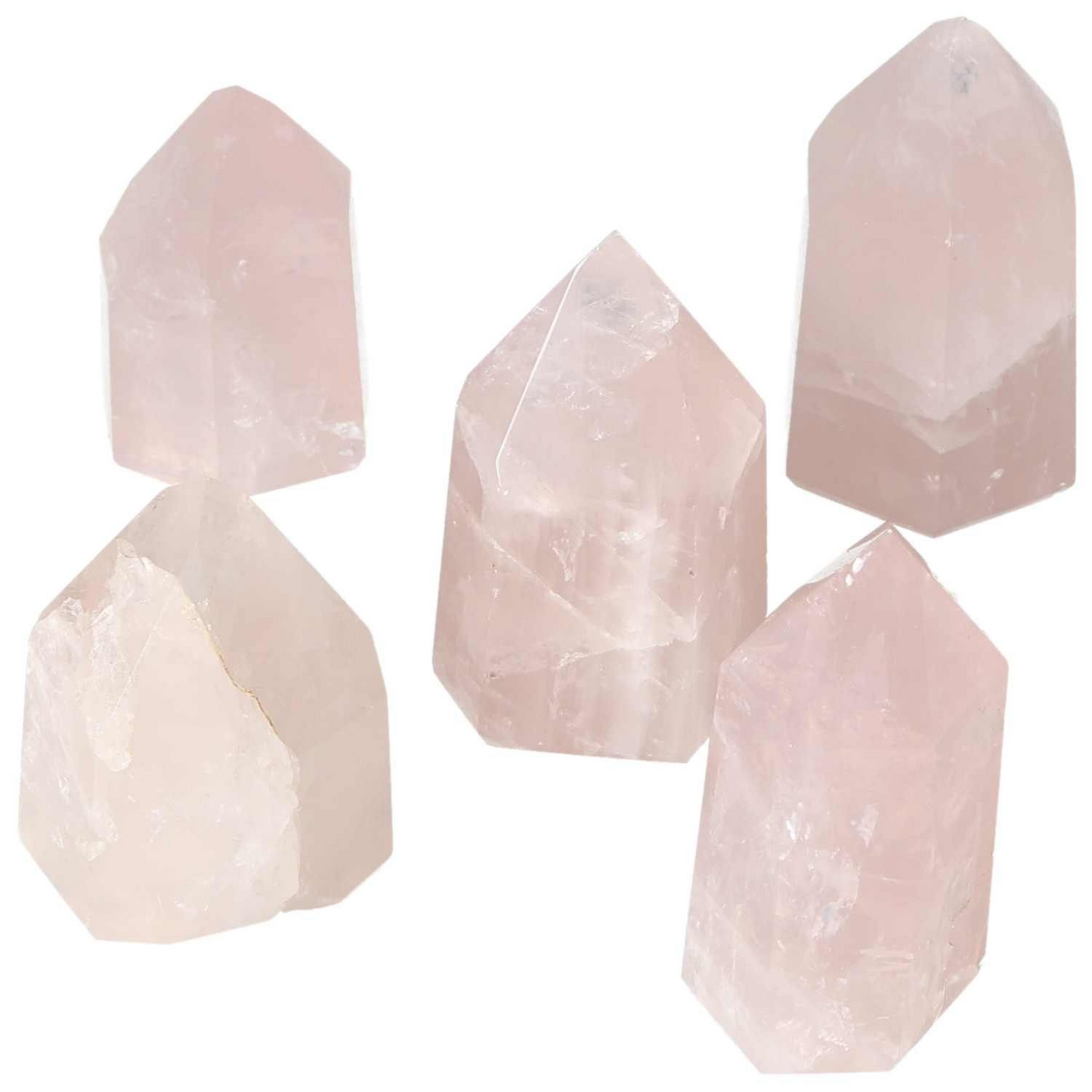 Polished Rose Quartz Obelisk S, showcasing pink quartz crystals for emotional healing by Sylvia Crystals.