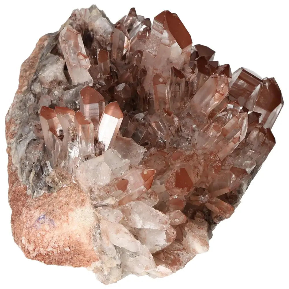 Quartz Cluster With Lithium from Sylvia Crystals on white background; handpicked for premium quality and soothing properties.