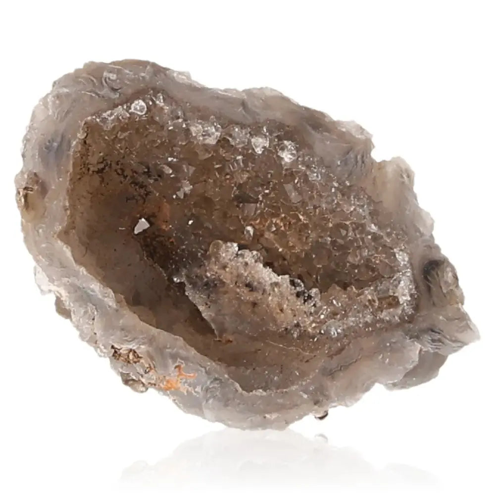 Mini Agate Geode showcasing intricate patterns and shimmering hues, ideal for tranquility and balance.