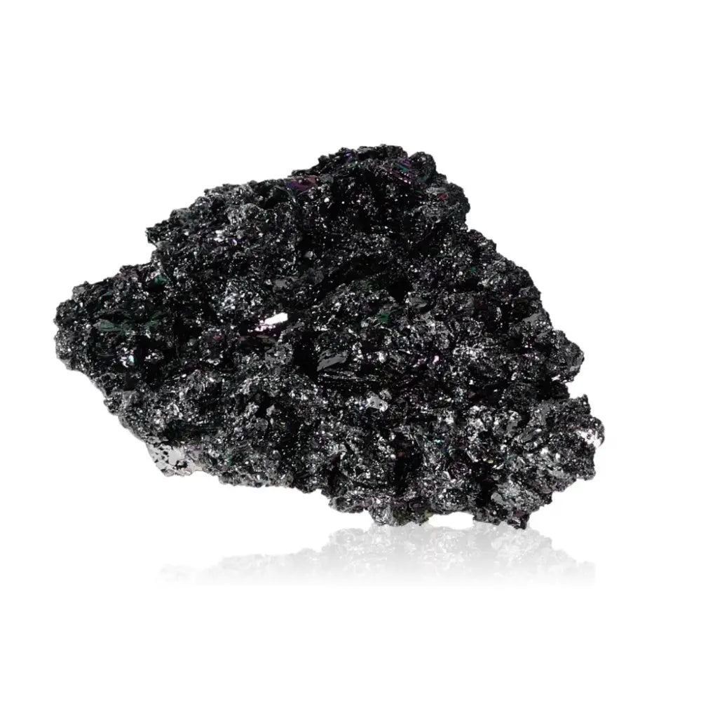 Carborundite stone showcasing its glittering rainbow surface and unique crystalline texture, ideal for energy amplification.