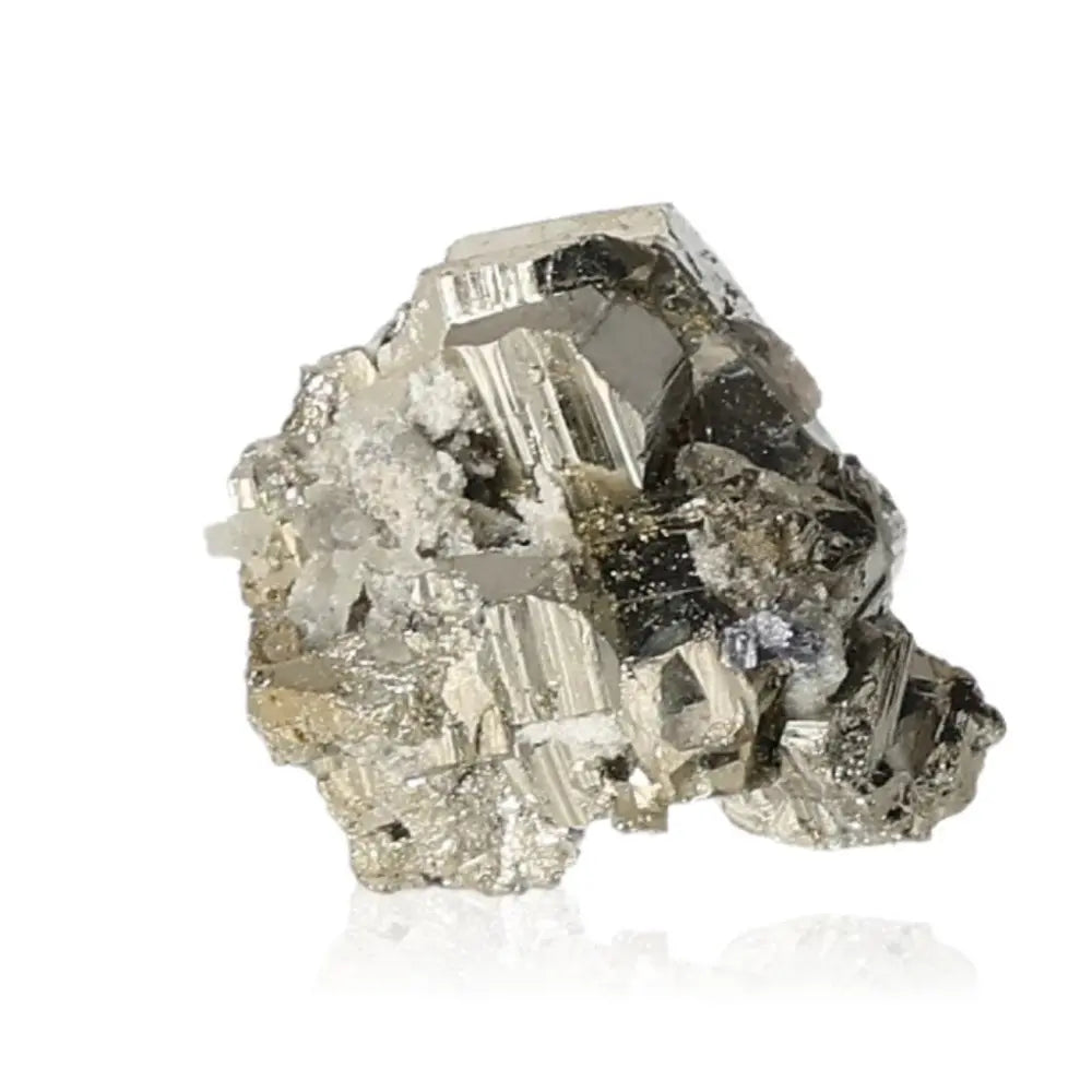 Pyrite mineral with golden hue and metallic luster, known as Fool's Gold, symbolizing abundance and prosperity.