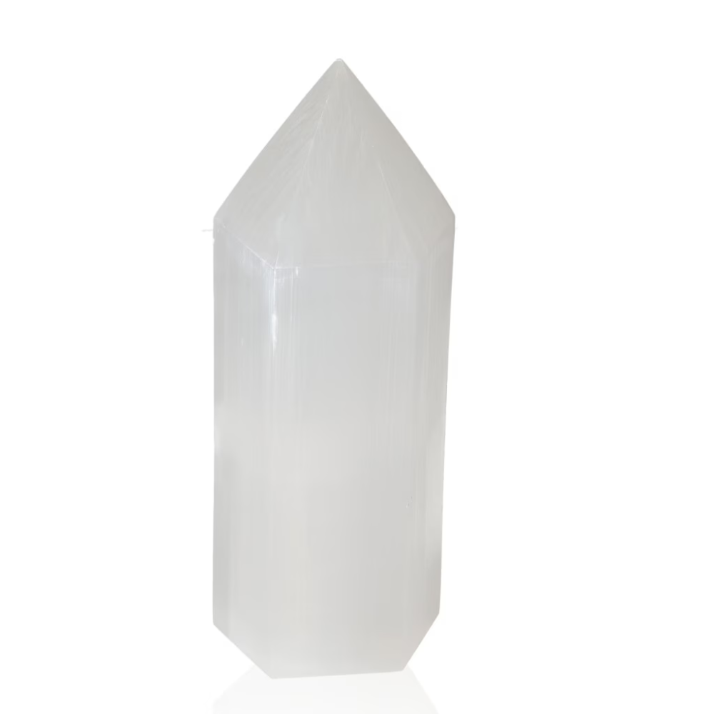 Natural selenite obelisk approximately 25 cm tall