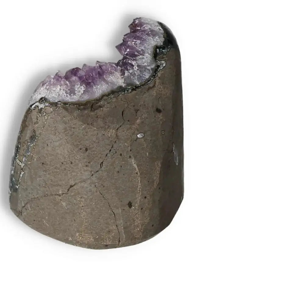 Amethyst Cut Base Geode from Sylvia Crystals' collection showcasing purple crystal formation with natural stone base.