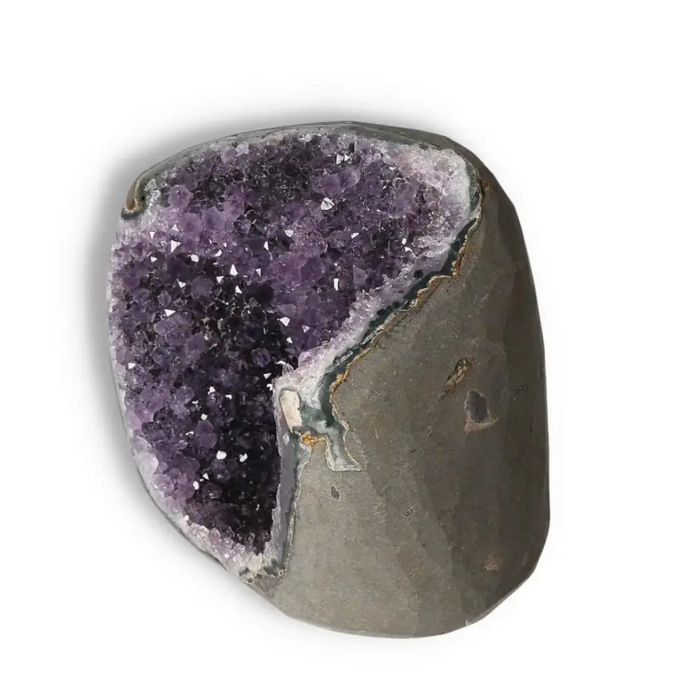 Sylvia Crystals Amethyst Cut Base Geode, stress-reducing, energy-boosting premium crystal, perfect for spiritual harmony.