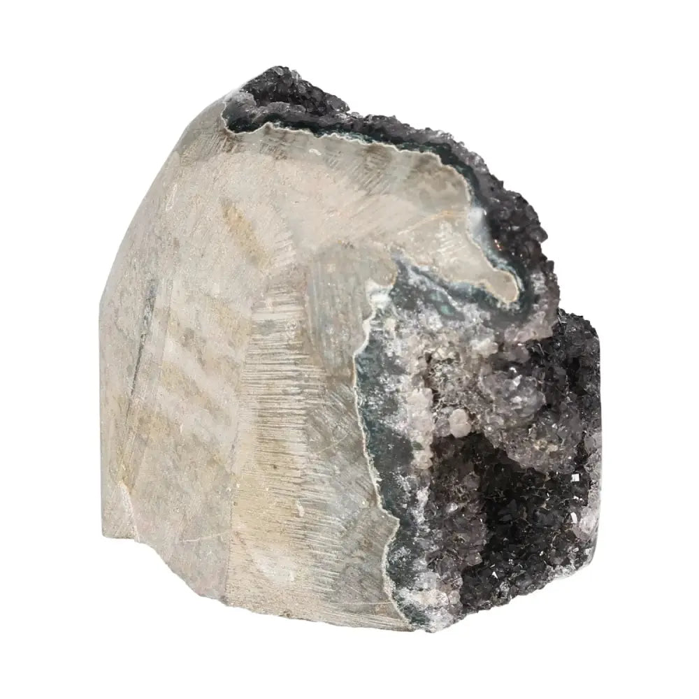 Amethyst Cut Base Geode by Sylvia Crystals, showcasing elegant structure and tranquility-invoking properties. Perfect for luxury decor.