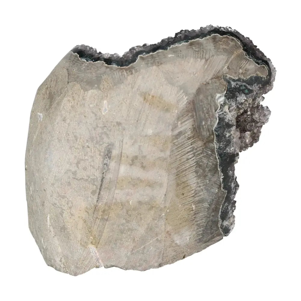 Amethyst Cut Base Geode from Sylvia Crystals, showcasing its unique structure, ideal for enhancing tranquility and reducing stress in any space.