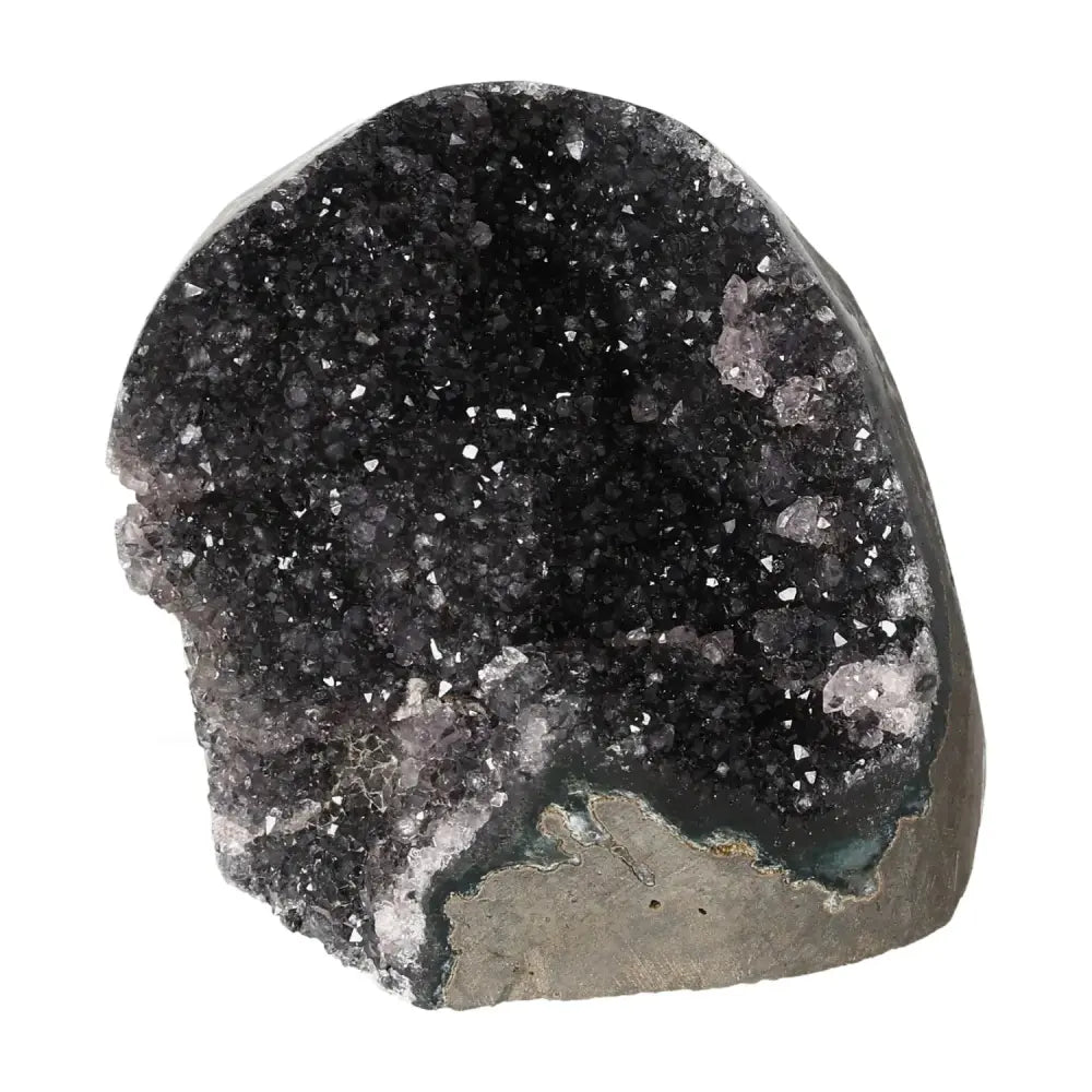 Amethyst Cut Base Geode from Sylvia Crystals, enhancing tranquility and stress reduction in home or office spaces.