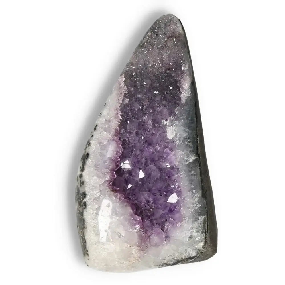 Amethyst Cut Base Geode from Sylvia Crystals enhancing energy, aiding concentration, ideal for tranquility and focus.