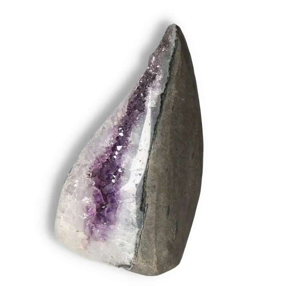 Exquisite Amethyst Cut Base Geode from Sylvia Crystals, ideal for stress reduction and enhancing energy, in a natural stone finish.