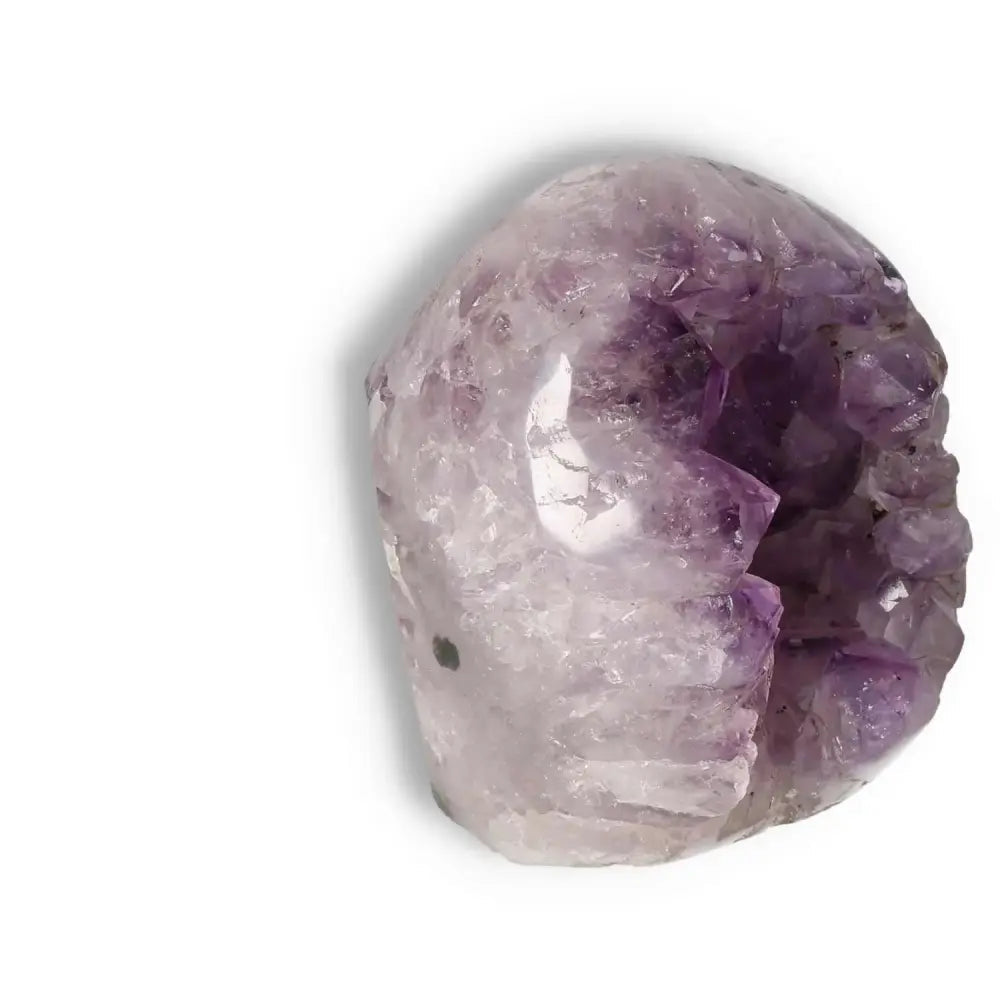 Premium Amethyst Cut Base Geode with vibrant purple hues, enhancing energy and reducing stress; luxury crystal from Sylvia Crystals.