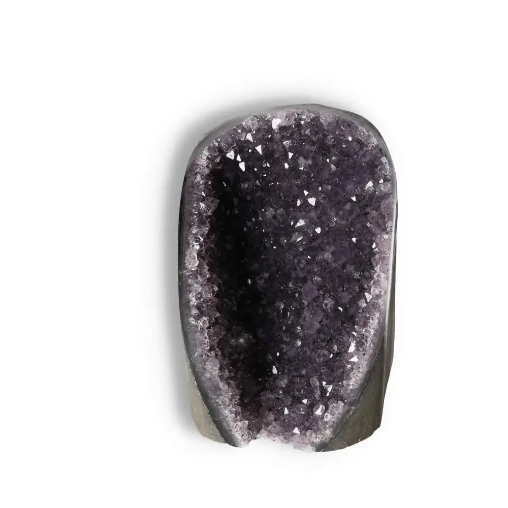 Exquisite Amethyst Cut Base Geode from Sylvia Crystals, symbolizing luxury and serenity, perfect for elegant home decor.
