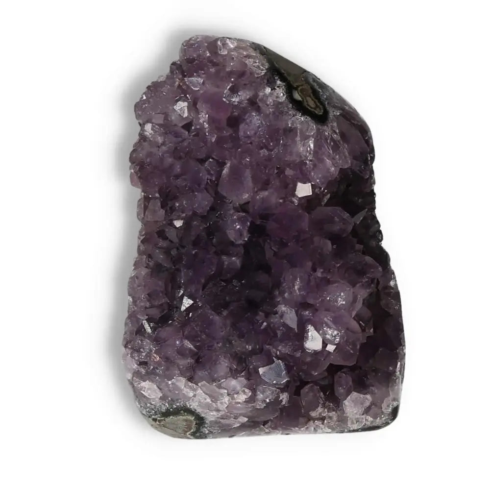 Amethyst Cut Base Geode from Sylvia Crystals, known for stress reduction and enhancing emotional stability.
