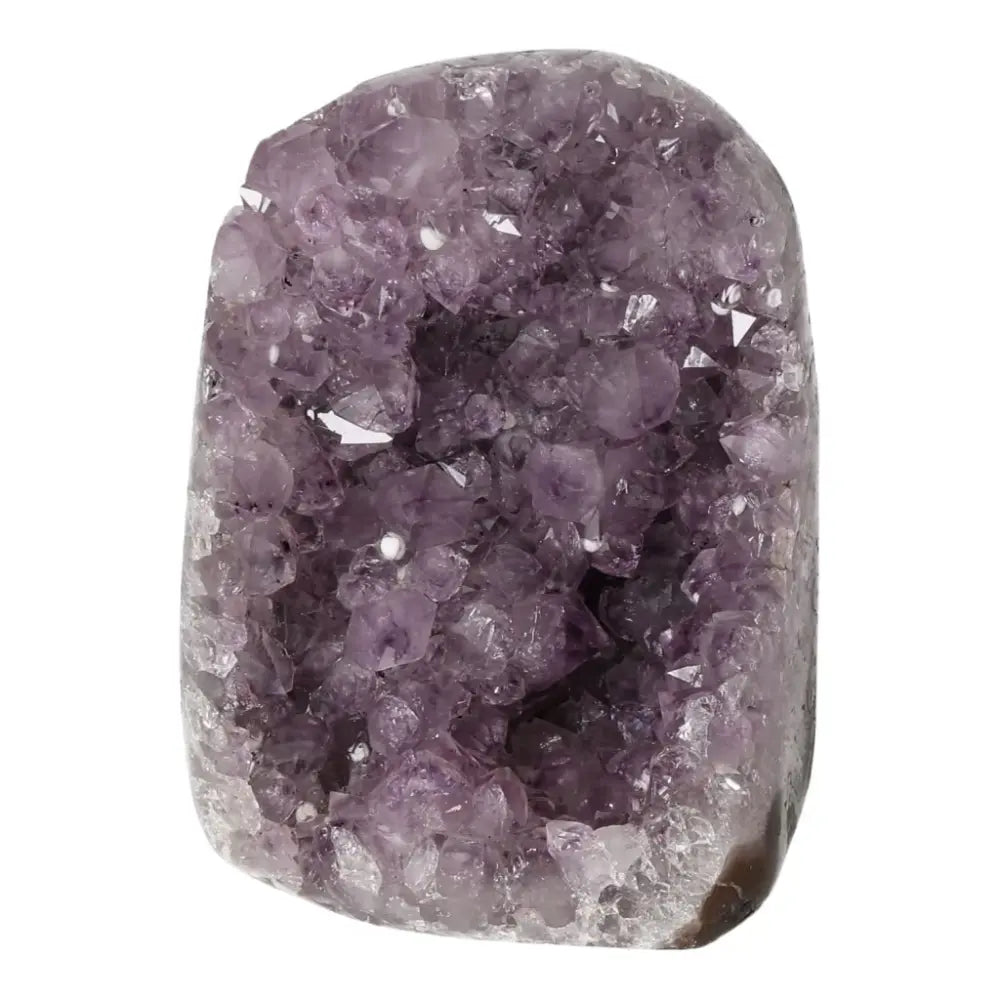 Amethyst Cut Base Geode from Sylvia Crystals, showcasing radiant purple quartz crystals ideal for stress relief and concentration.