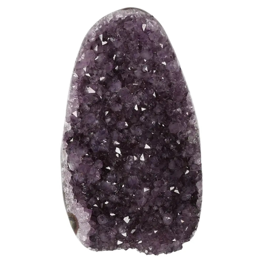 Amethyst Cut Base Geode from Sylvia Crystals, showcasing vibrant purple hues and intricate formations for stress relief and concentration enhancement.