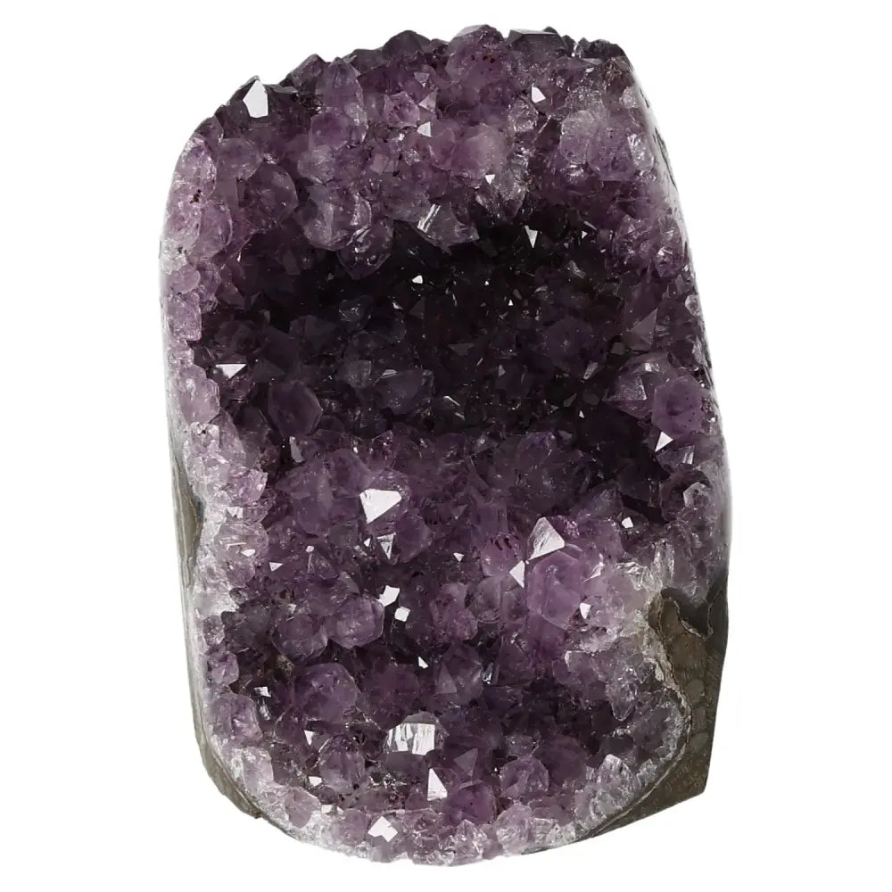 Amethyst Cut Base Geode with deep purple crystals, sourced by Sylvia Crystals, known for enhancing space and providing positive energy.