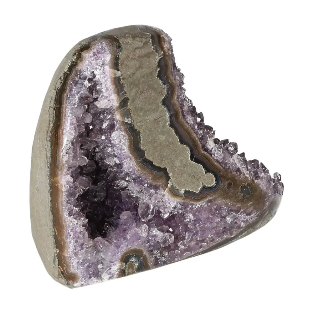 Amethyst cut base geode by Sylvia Crystals, symbol of tranquility and energy balance while enhancing stress reduction and concentration.