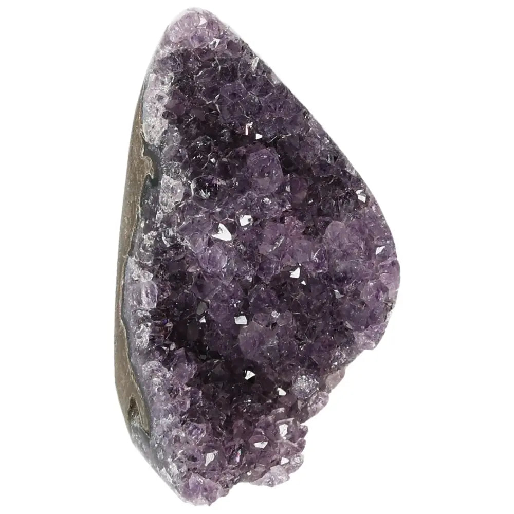 Amethyst cut base geode from Sylvia Crystals, enhancing concentration and emotional stability, with rich purple hues and sparkling facets.