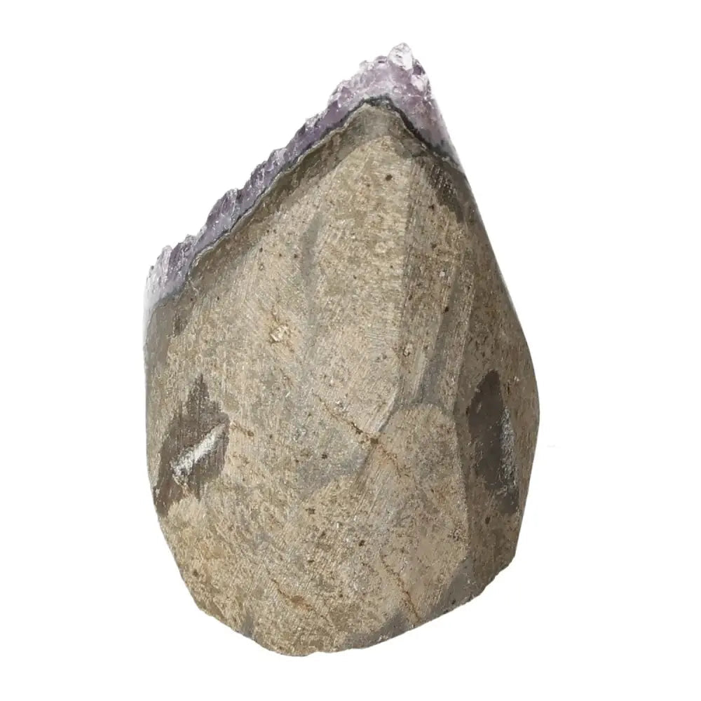 Amethyst cut base geode by Sylvia Crystals, showcasing luxurious natural artwork and stress-alleviating properties for enhanced focus.
