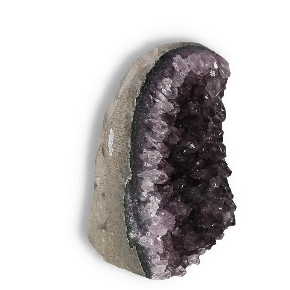 Amethyst cut base geode with premium clarity, handcrafted for stress reduction and enhanced concentration from Sylvia Crystals.