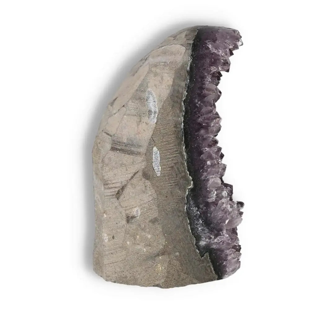 Amethyst cut base geode showcasing premium quality with stress-reducing properties, from Sylvia Crystals.