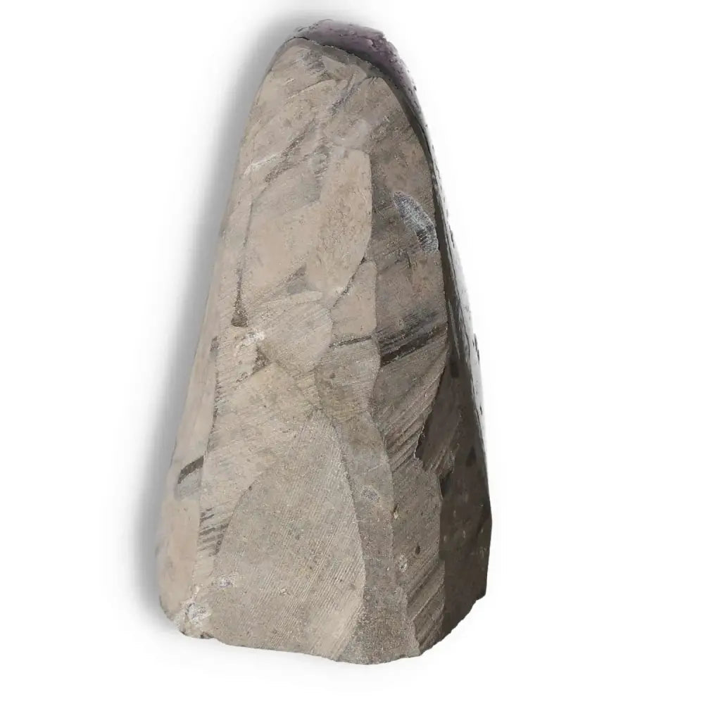 Amethyst cut base geode from Sylvia Crystals, known for stress reduction and enhancing concentration.