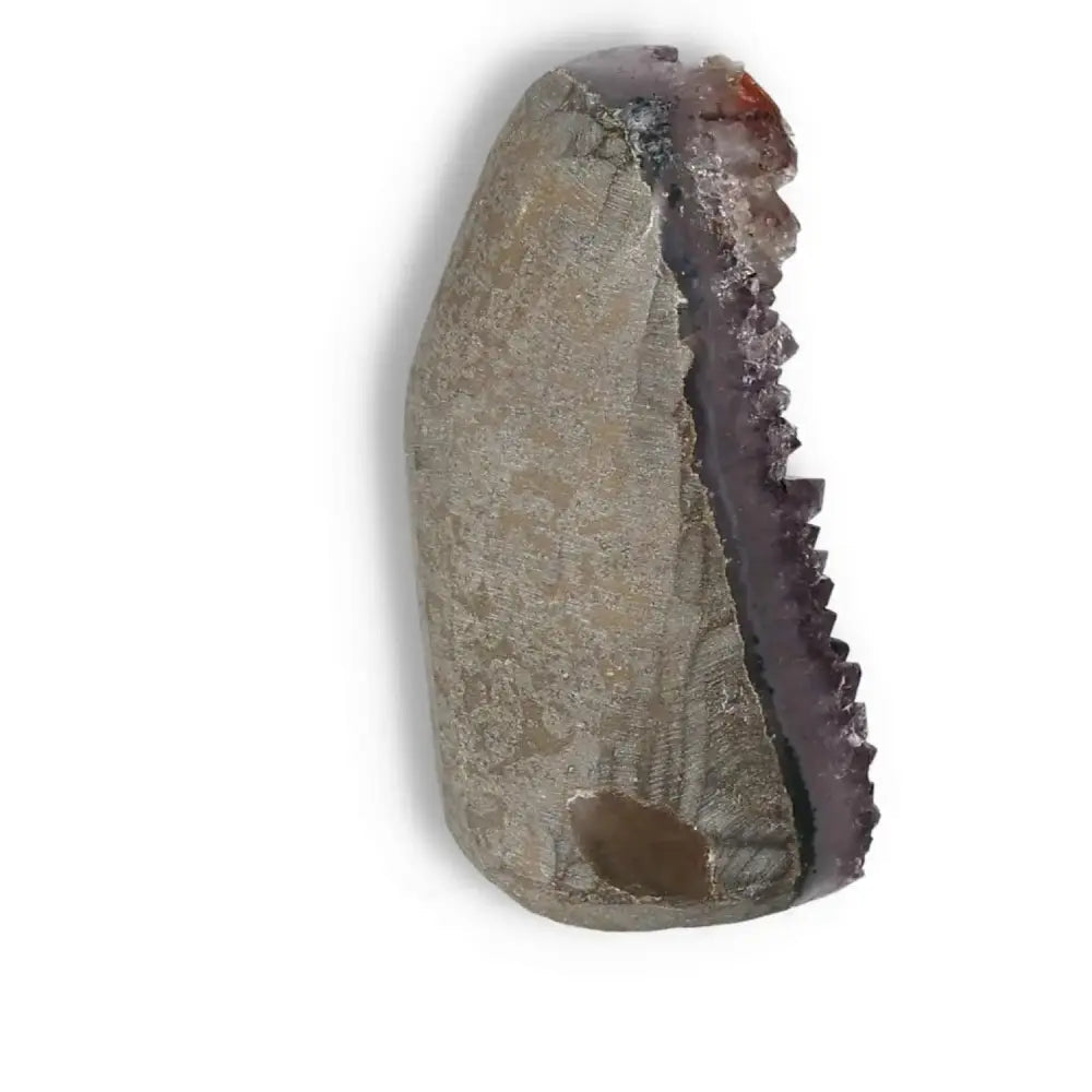 Amethyst cut base geode showcasing shimmering purple hues and natural texture, perfect for enhancing spiritual well-being.