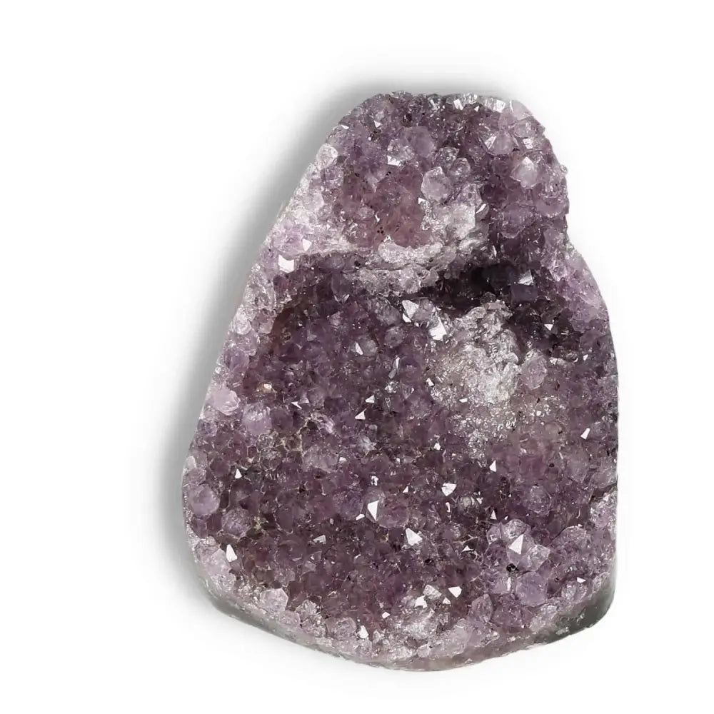 Amethyst cut base geode by Sylvia Crystals, handpicked for stress reduction and emotional stability, featuring deep purple hues.