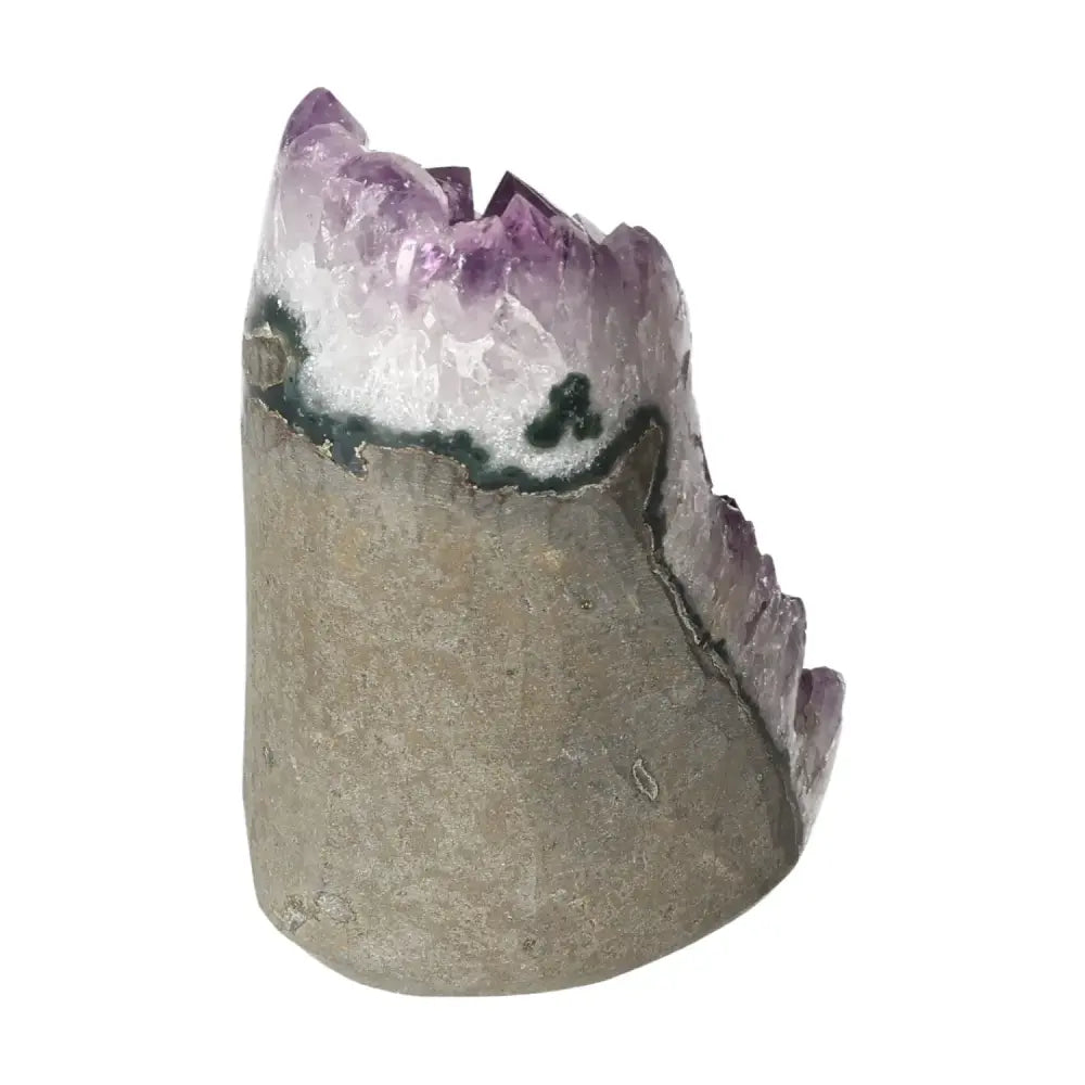 Amethyst cut base geode crystal, enhancing emotional stability and luxury decor, offered by Sylvia Crystals.