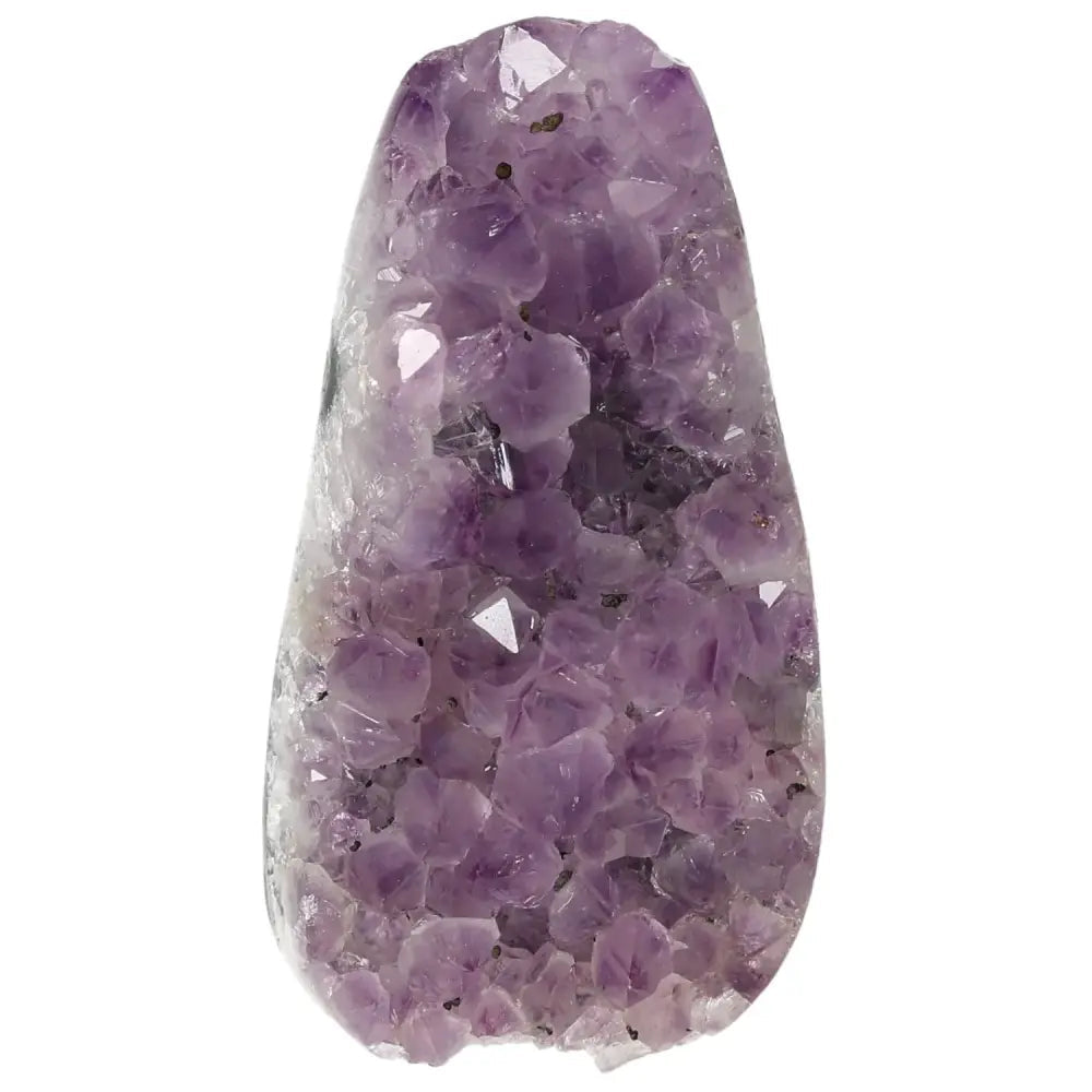 Amethyst cut base geode showcasing its luxurious purple crystals, ideal for enhancing emotional stability, by Sylvia Crystals.