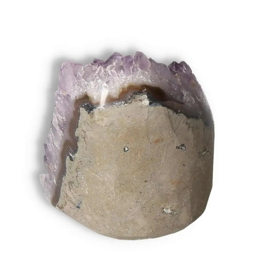 Amethyst cut base geode showcasing luxurious purple crystals, enhancing home décor with natural beauty and soothing energy.