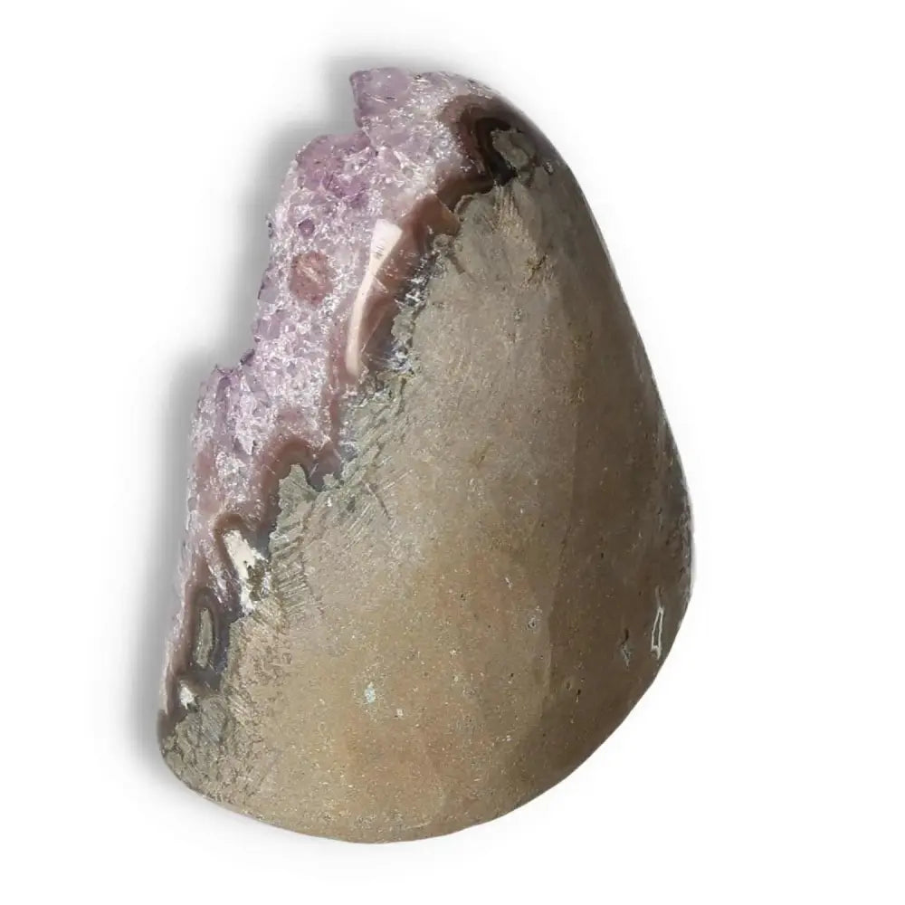 Amethyst cut base geode, exquisite Sylvia Crystals piece, premium decorative and spiritual gemstone, luxury and elegance.