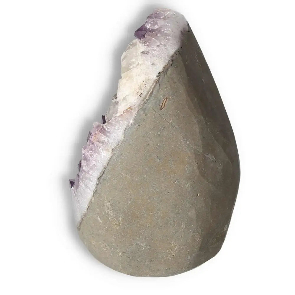 Amethyst cut base geode from Sylvia Crystals showcasing premium quality and stress-relieving properties for home decor.