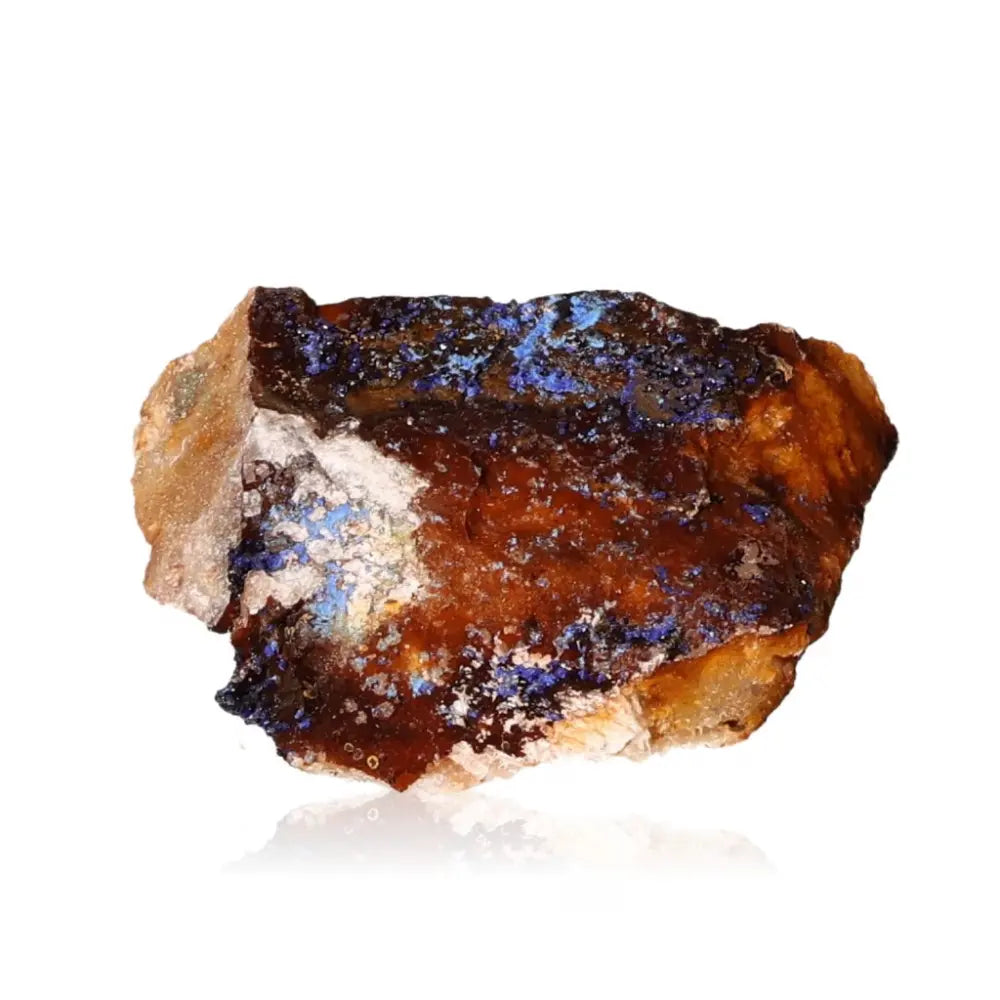Azurite crystal displaying deep blue hues and unique patterns, known for enhancing mental clarity and focus, ideal for personal growth.