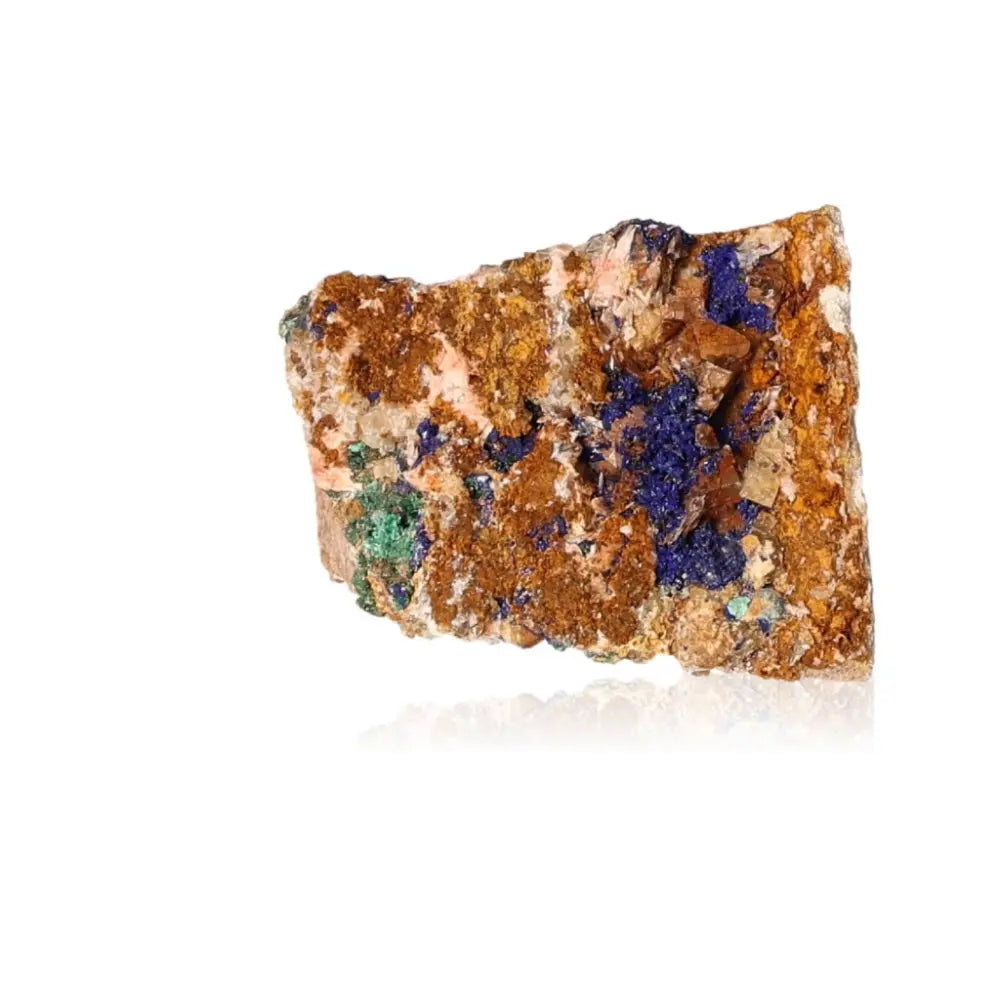 Azurite druze featuring deep blue hues, known for enhancing intuition and spiritual insight, against a white background.