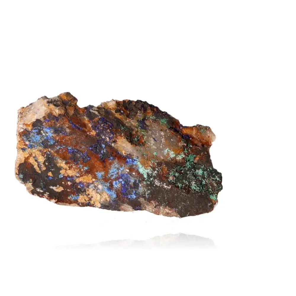 Azurite with Malachite gemstone featuring deep blue hues and unique cosmic patterns on a white background.