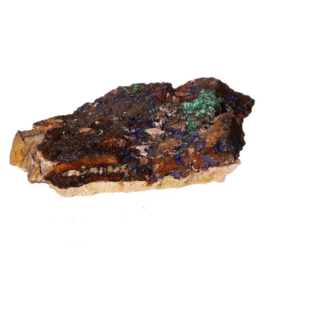Azurite with Malachite mineral showcasing deep blue hues and patterns, enhancing mental clarity and self-awareness on a spiritual journey.