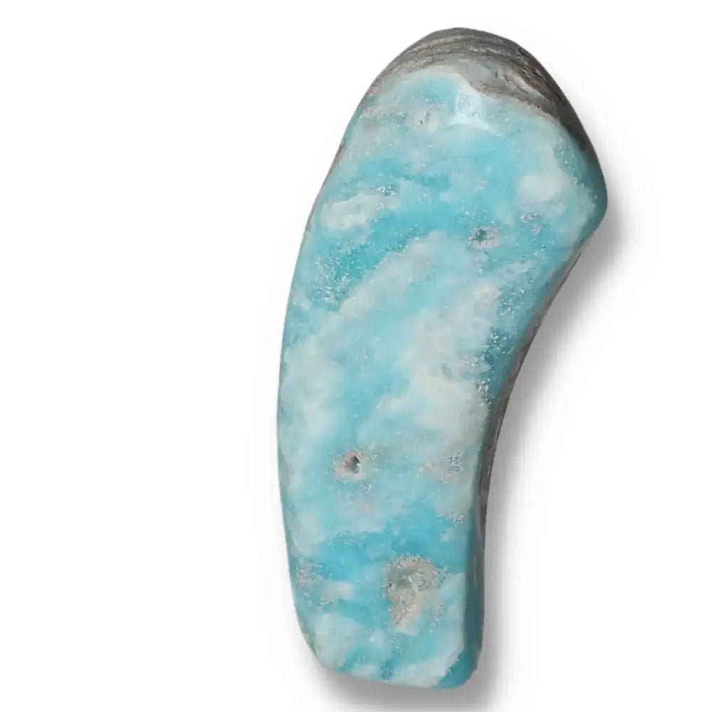 Polished blue aragonite crystal showcasing vibrant hues, ideal for enhancing serenity and communication.