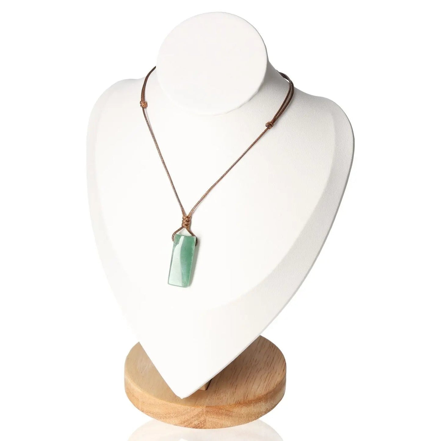Boho necklace with authentic green aventurine gemstone on display bust, showcasing natural elegance and bohemian style.