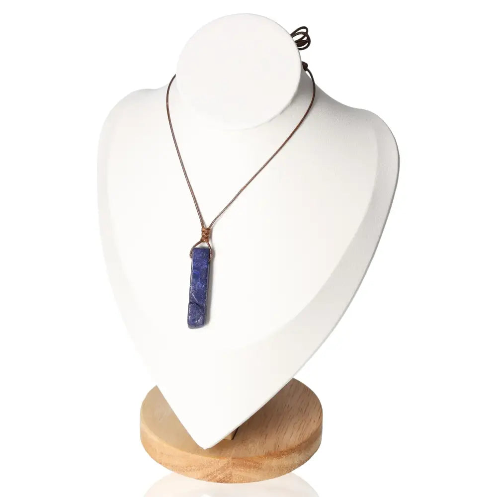 Boho Necklace Lapis Lazuli displayed on a white bust, highlighting its deep blue gemstone and elegant design.