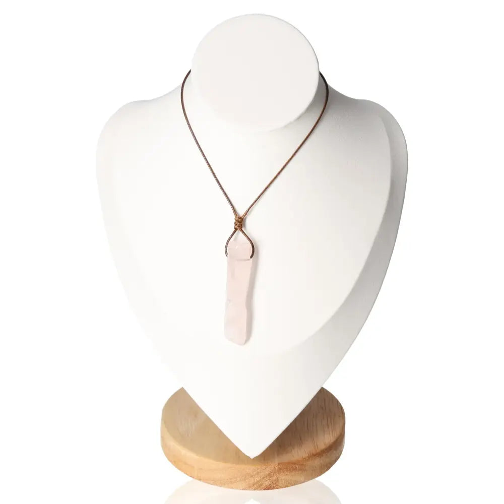 Boho necklace rose quartz on display, promoting tranquility and unconditional love, enhances emotional well-being and deeper connections.