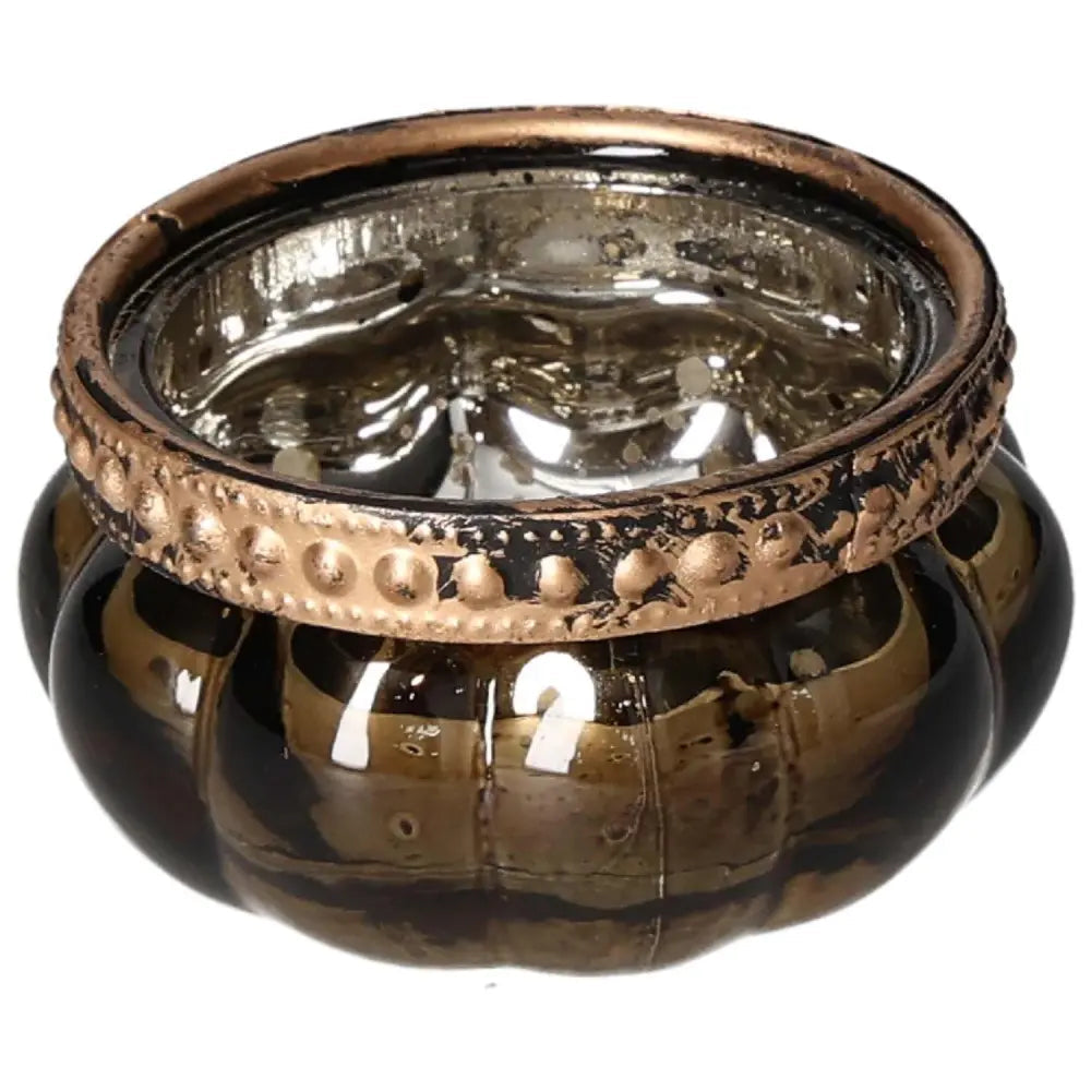 Sylvia Crystals Brown Candle Holder - Elegant glass design with a detailed bronze rim, perfect for a sophisticated living space.