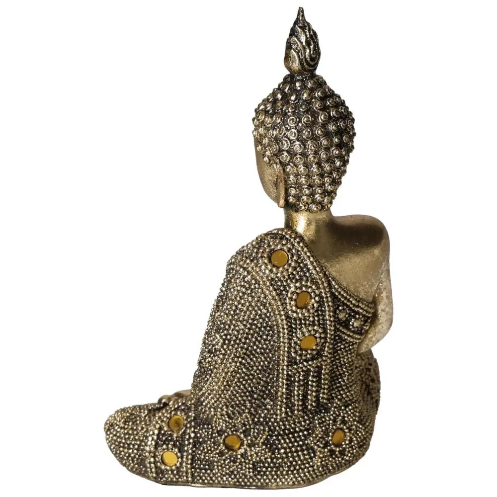 Sylvia Crystals Buddha Home Decor in gold with intricate details, enhancing elegance and spirituality in living spaces.