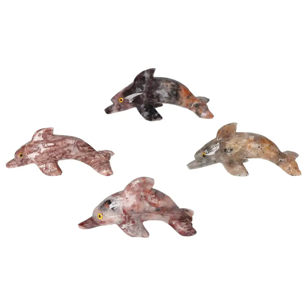 Hand-carved magnesite dolphin figurines showcasing spiritual elegance and tranquility, ideal for home decor and meditation spaces.