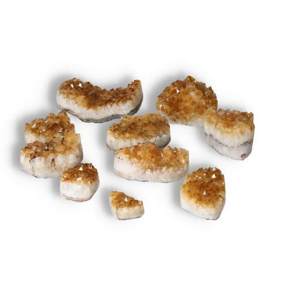 Citrine druze crystals 0.1-1 kg from Sylvia Crystals, showcasing vibrant hues and exquisite formations for energy and inspiration.